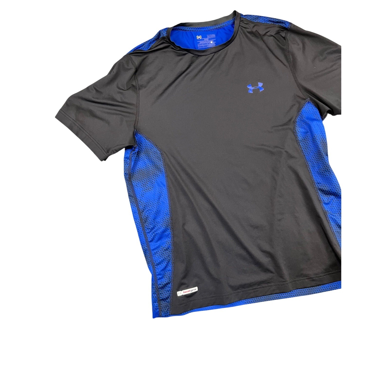 Men’s Under Armour M Black Blue HeatGear Short Sleeve Athletic Shirt Excellent gallery