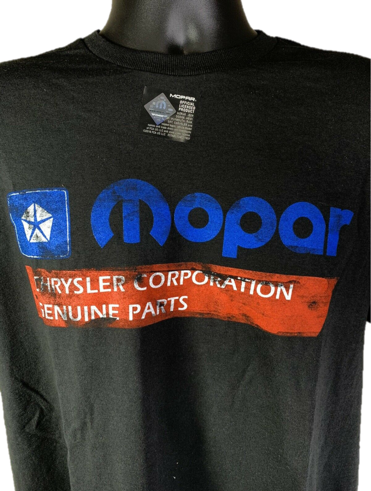 Black T-Shirt w/ 1985-90 Mopar Logo Chrysler Corporation Genuine Parts Emblem gallery