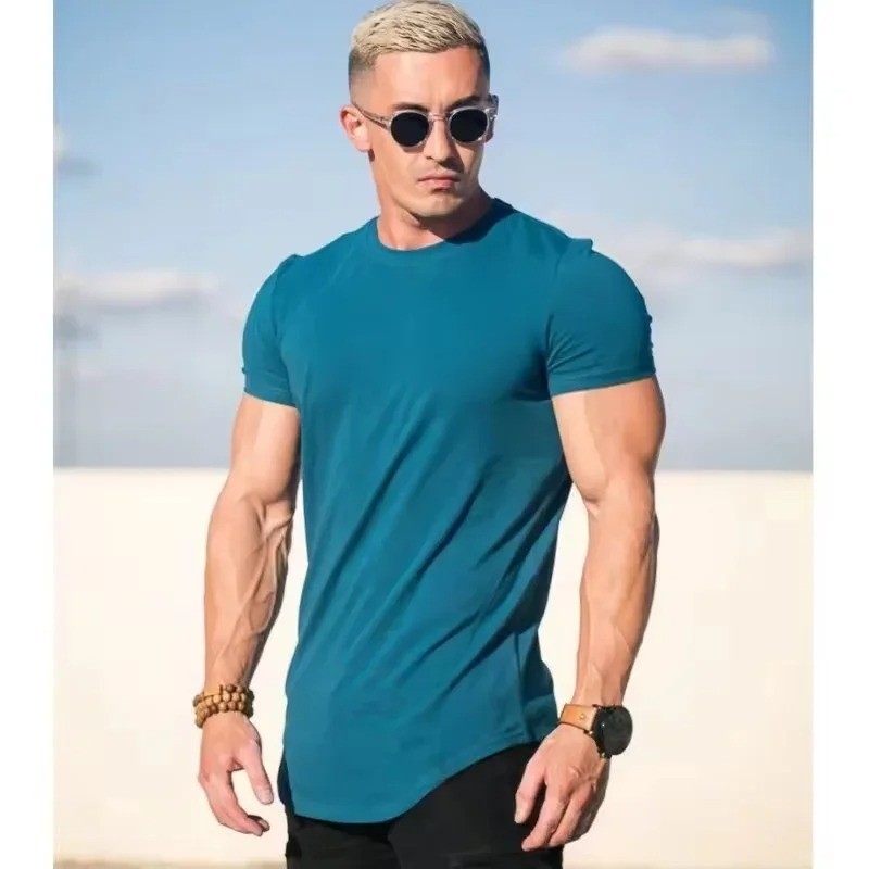 Men Muscle Fitness T-Shirt Summer Cotton Gym Workout Short Sleeve Top gallery