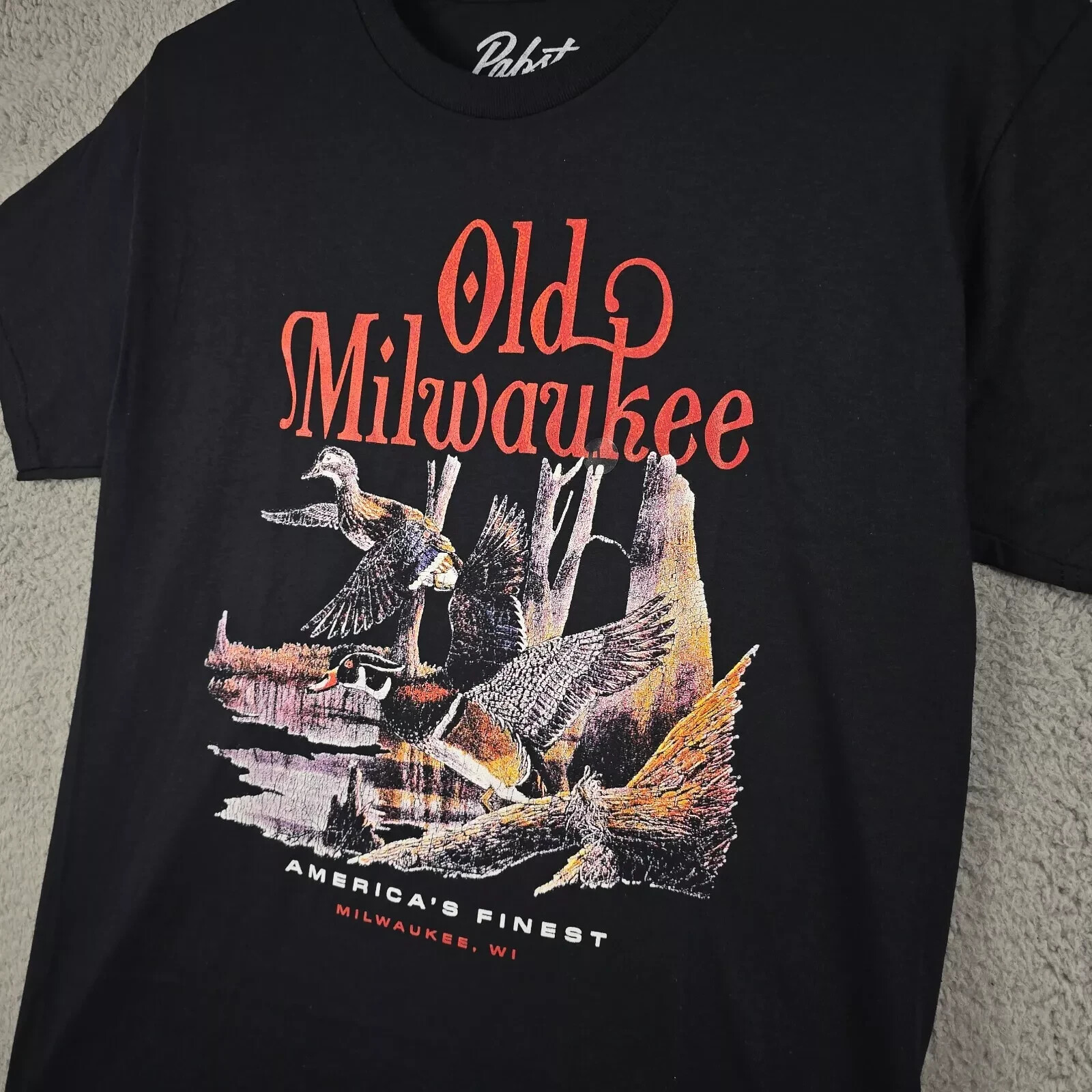 Old Milwaukee PBR Beer Shirt Mens Medium M Black Casual Ducks Hunting Brew NWT gallery