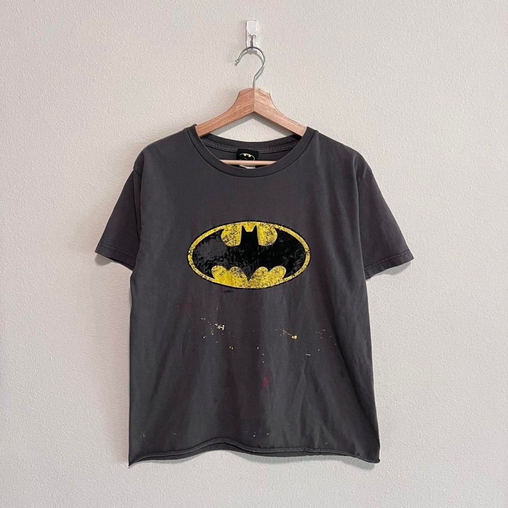 Vintage Batman Logo Distressed Cartoon Comic Promo T Shirt Chopped Size Medium