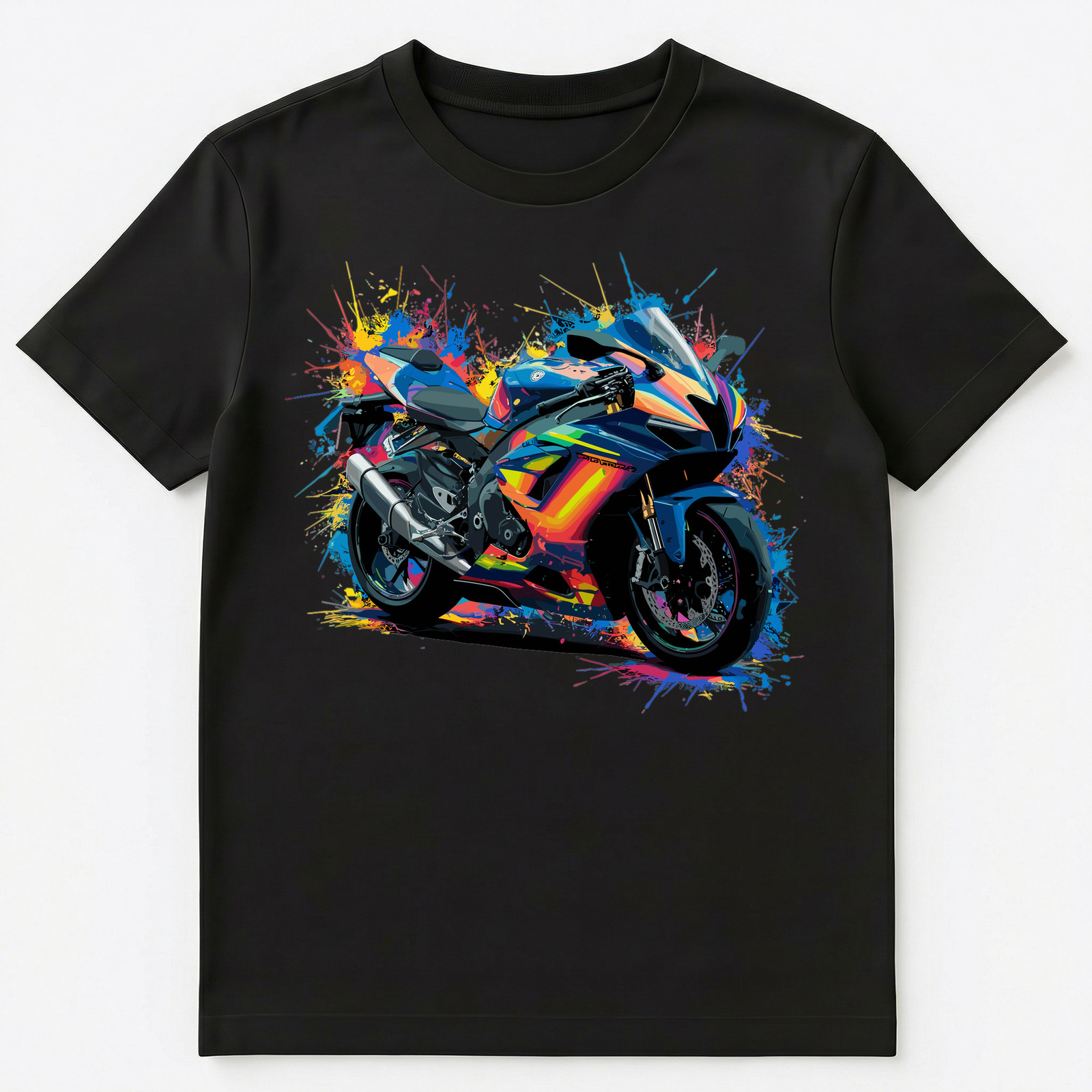 Colorful Paint Splash Sports Bike Art Graphic Unisex T-Shirt