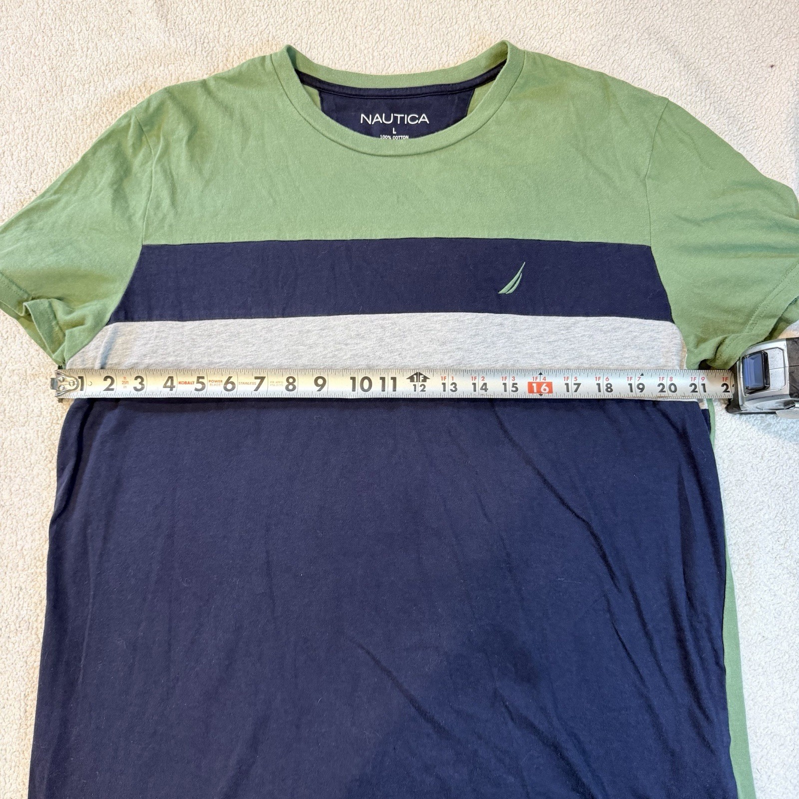 Nautica Men's Colorblock Crew Neck Short Sleeve T-Shirt L Green Navy Gray Cotton gallery