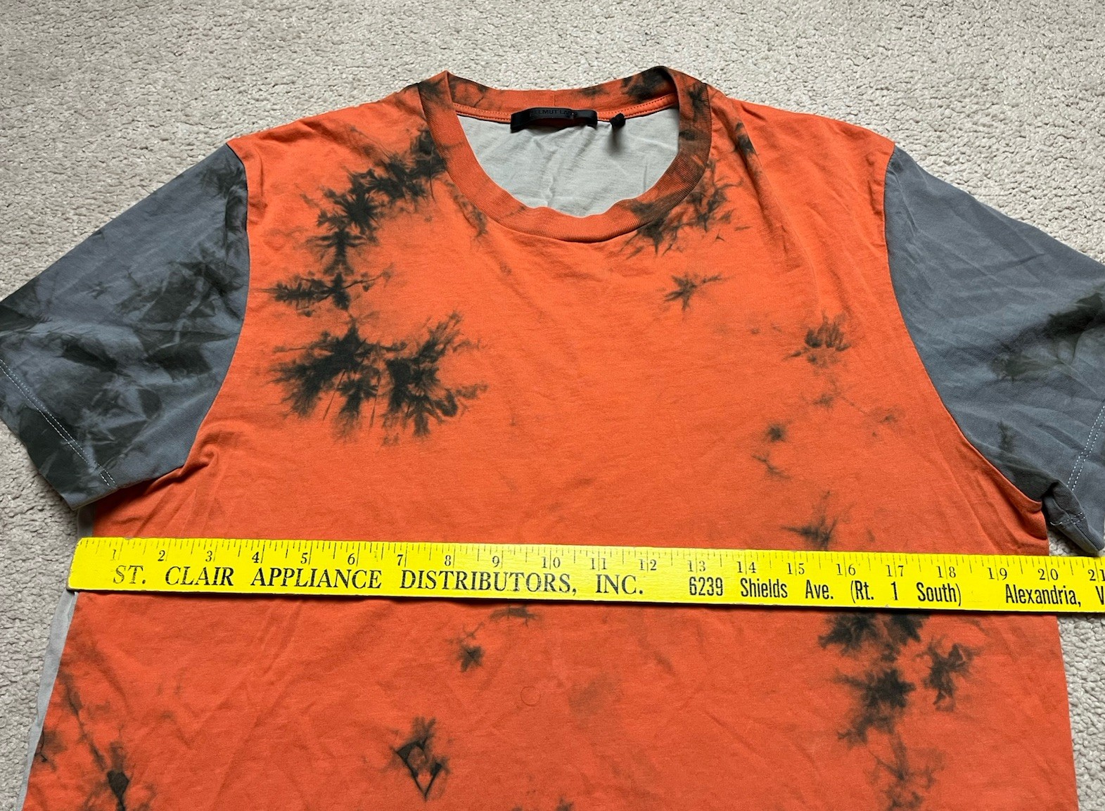 Helmut Lang Shirt Medium Tie Dye Cotton T-Shirt Orange Gray Designer City Cotton gallery