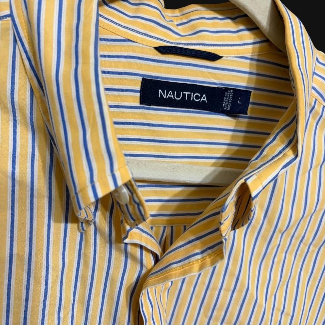 Mens Nautica Short Sleeve Yellow Striped Button Front Shirt Size XL gallery