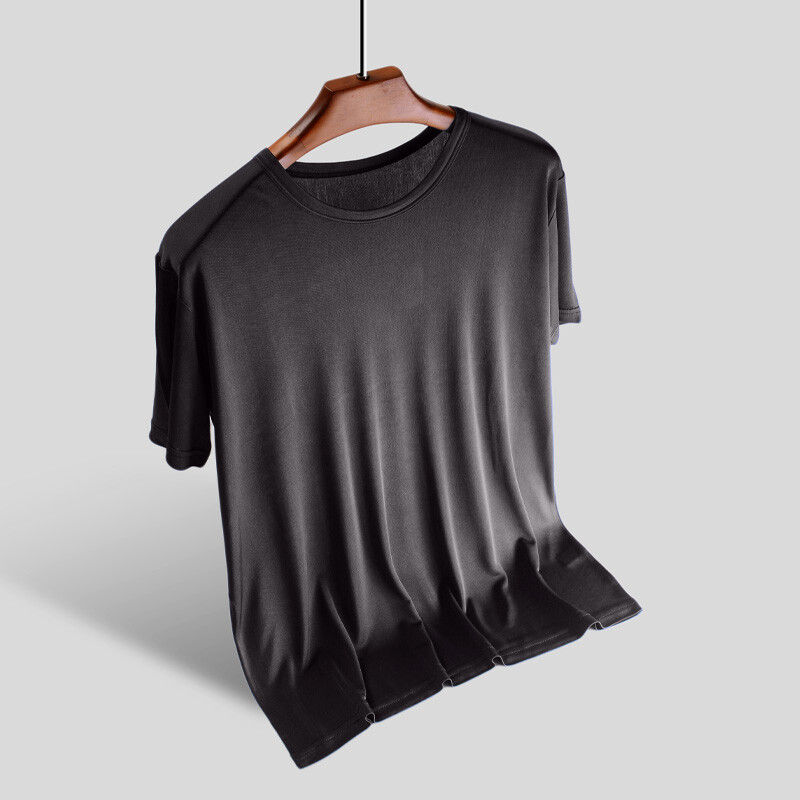 Men's 100% Silk T-shirt Knitted Crew Neck Short Sleeves Summer Casual Tops Soft gallery