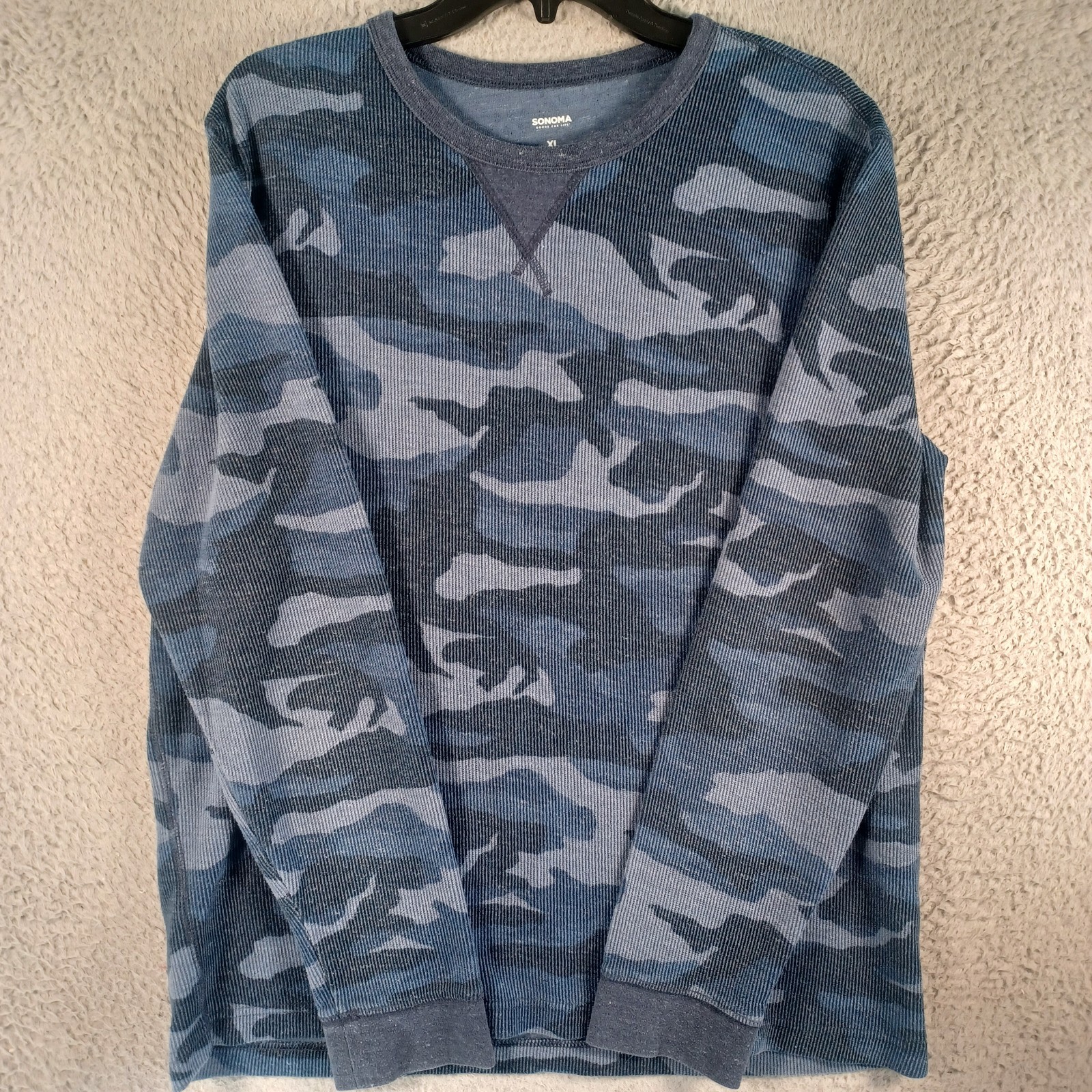 Sonoma Mens Blue Camo Long-Sleeve Shirt Size XL Comfortable Classic Outdoor Soft