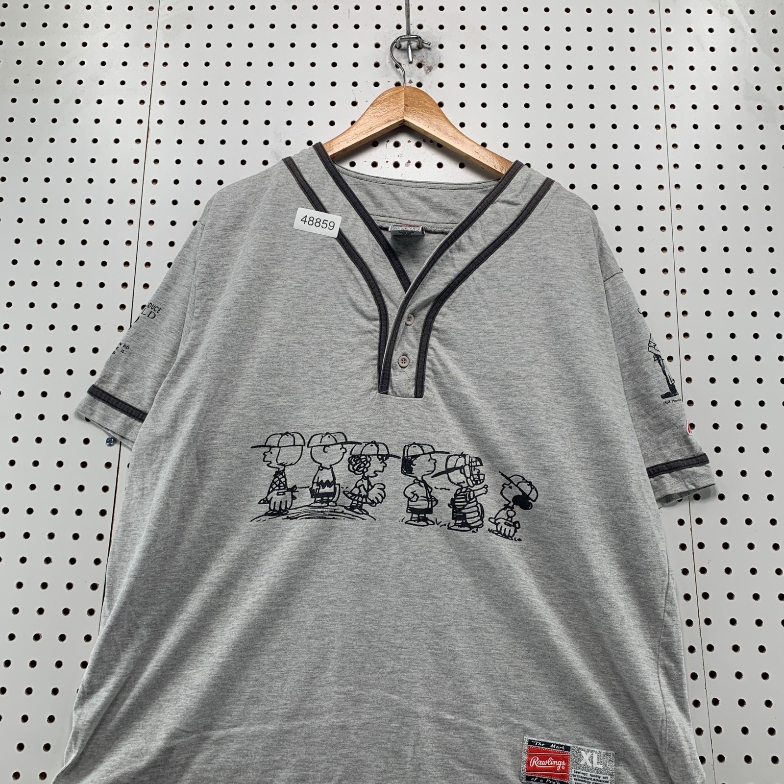Vintage Rawlings Peanuts Baseball Jersey Mens XL Grey 90s Snoopy Charlie Brown gallery