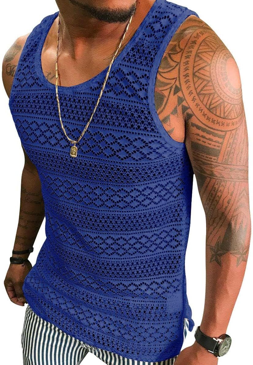 Mens Mesh See Through Tank Top Sleeveless Muscle Fit Sexy Vest Shirt gallery