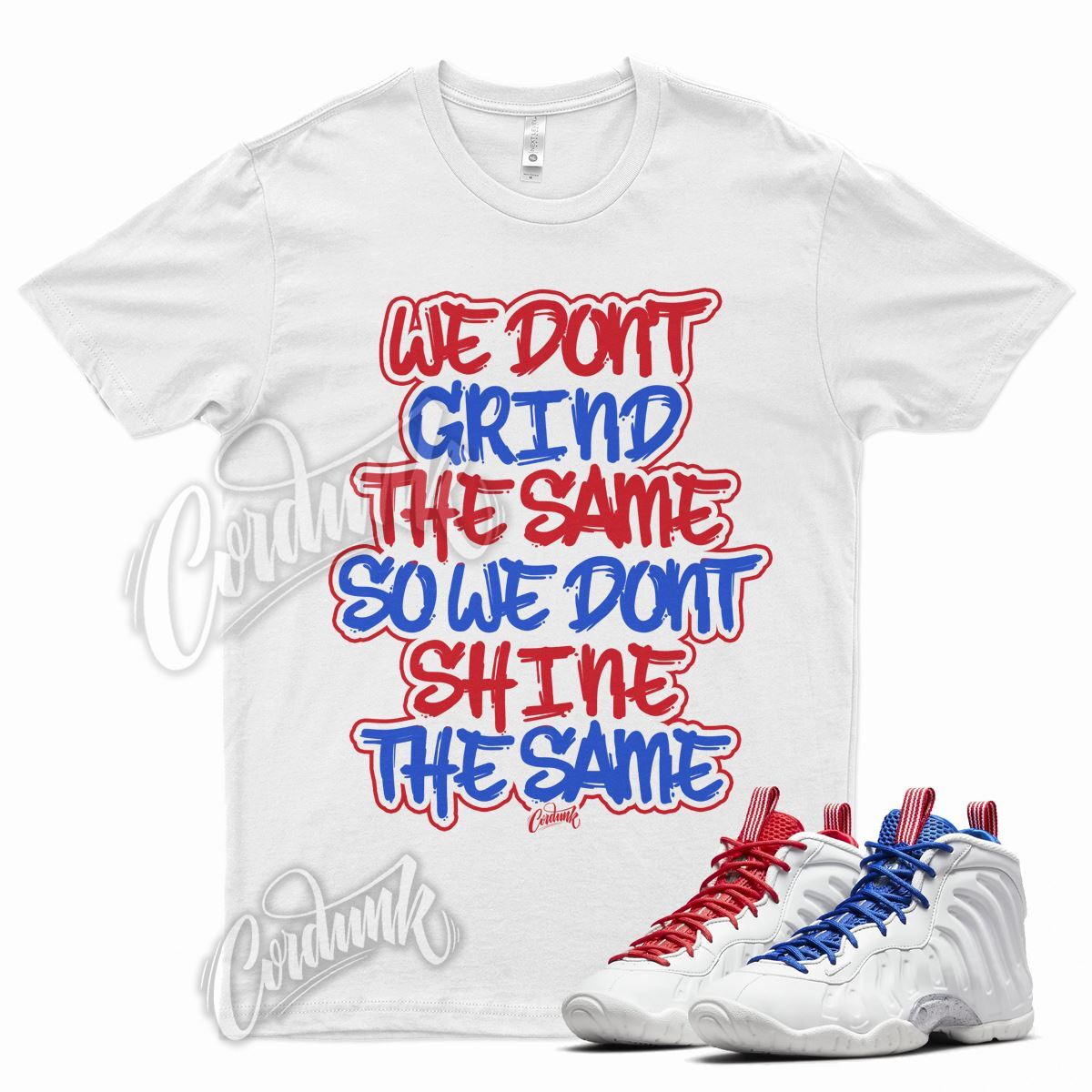 White GRIND Shirt for N Little Posite Foamposite Royal Blue University Red gallery