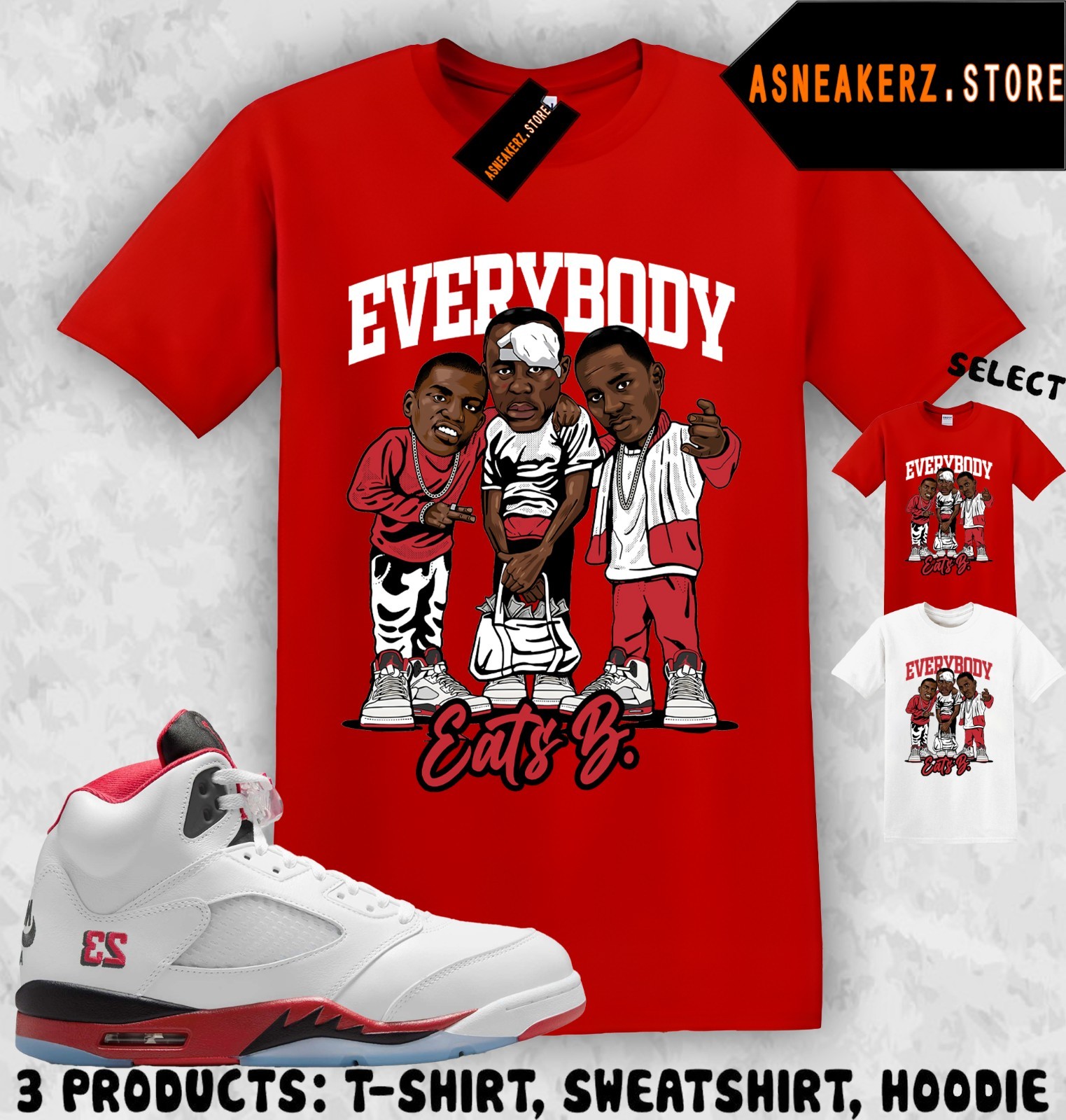 Shirt Match AJ 5 OG Fire Red 2025 Sneaker Matching Tee Everybody Eats B T-Shirt gallery