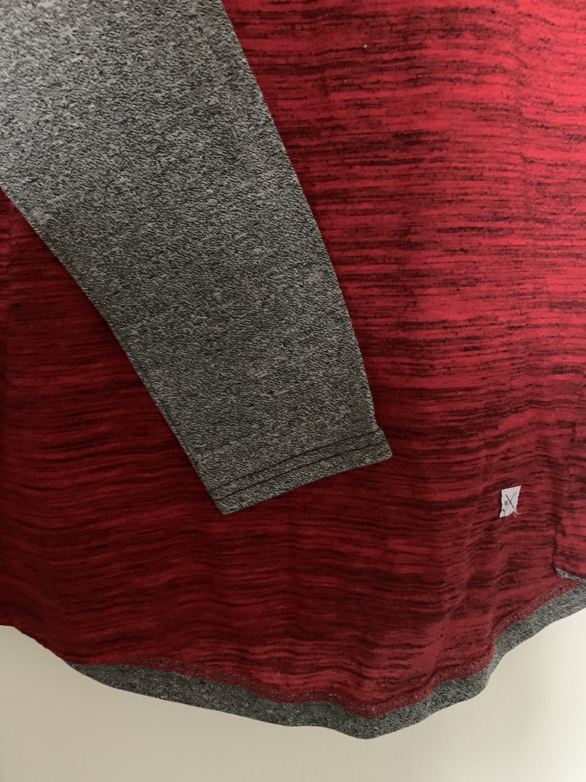 Depart West T Shirt Men's Large Red Gray Hooded Long Sleeve Pocket B33-6 gallery