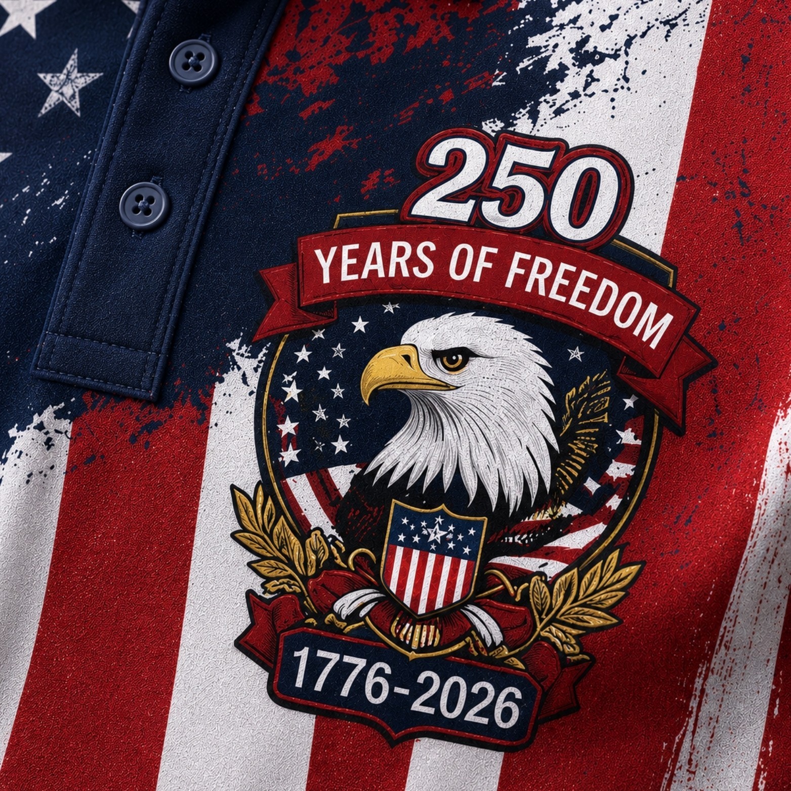 American Flag Eagle Golf Polo, USA 250 Years Freedom 1776-2026 Patriot (S-5XL) gallery