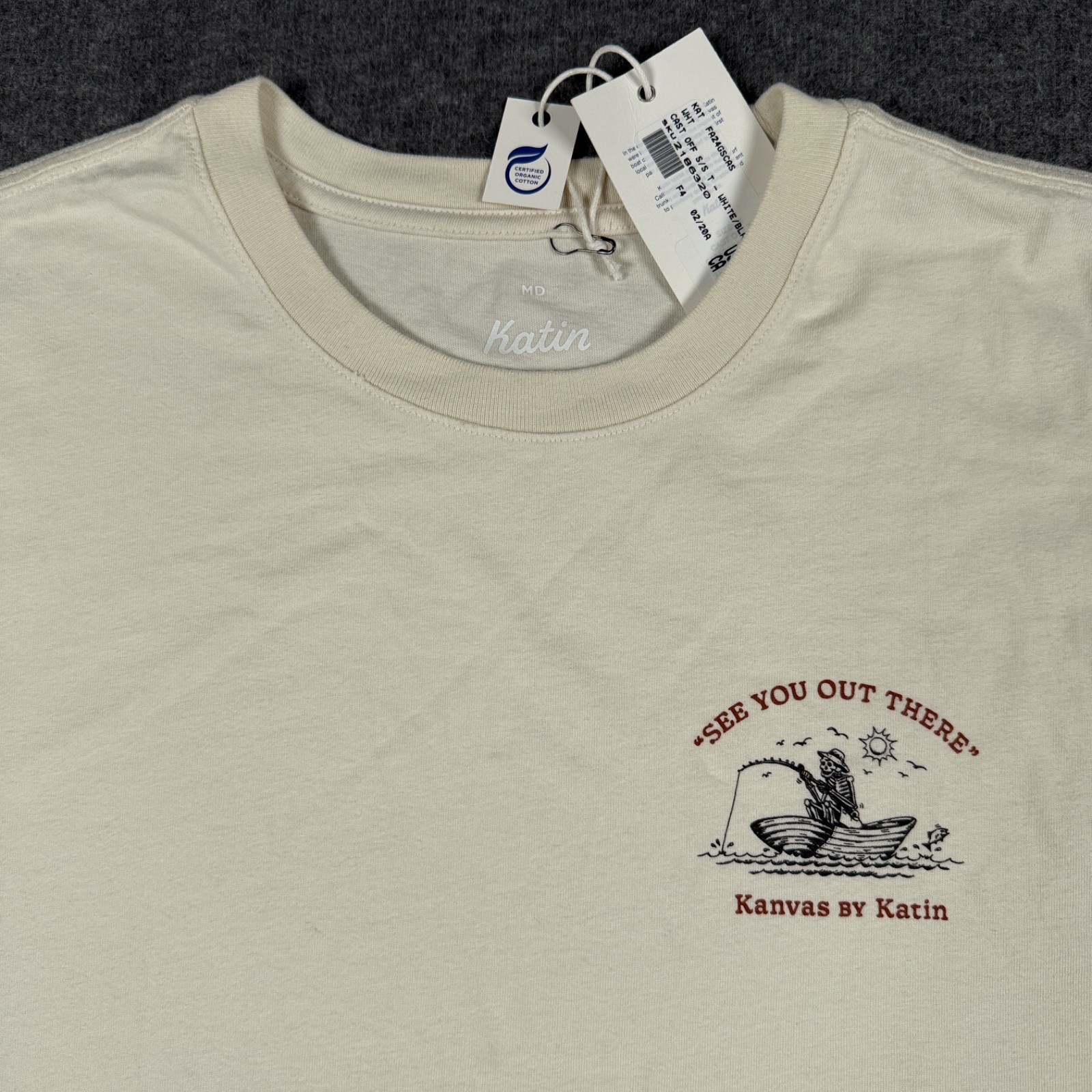 Katin Shirt Mens Medium Beige Cast Off Skeleton Boat Crew Short Sleeve Tee NWT gallery
