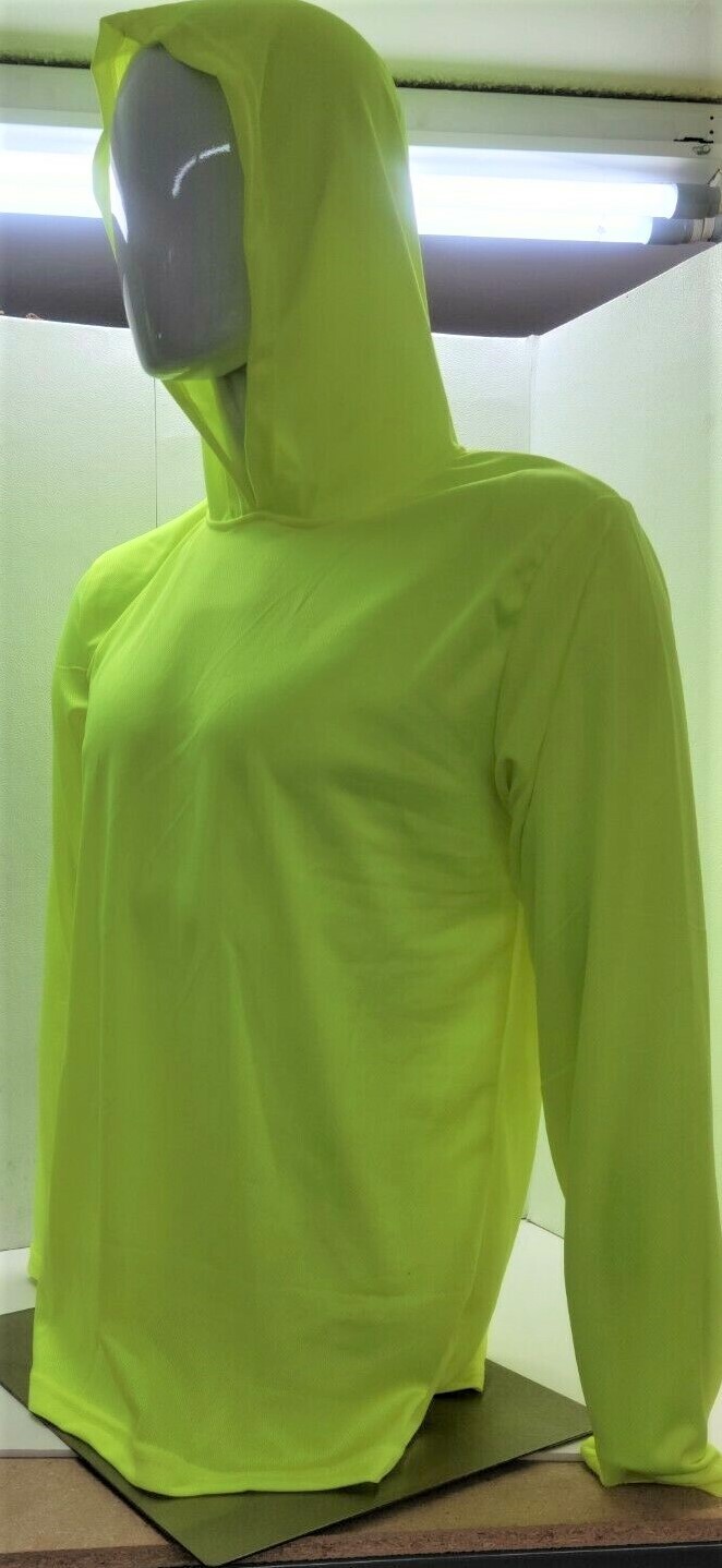 Neon Yellow Long Sleeve Shirt With Hoodie, Polyester birdeye mesh fabric gallery