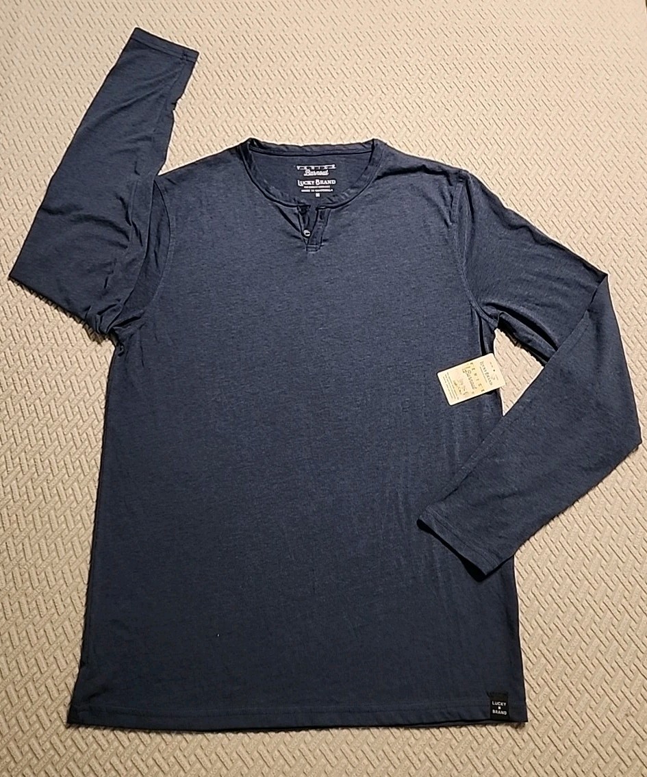 Lucky Brand Venice Burnout Mens M Long Sleeve Henley Shirt Denim Blue NWT gallery