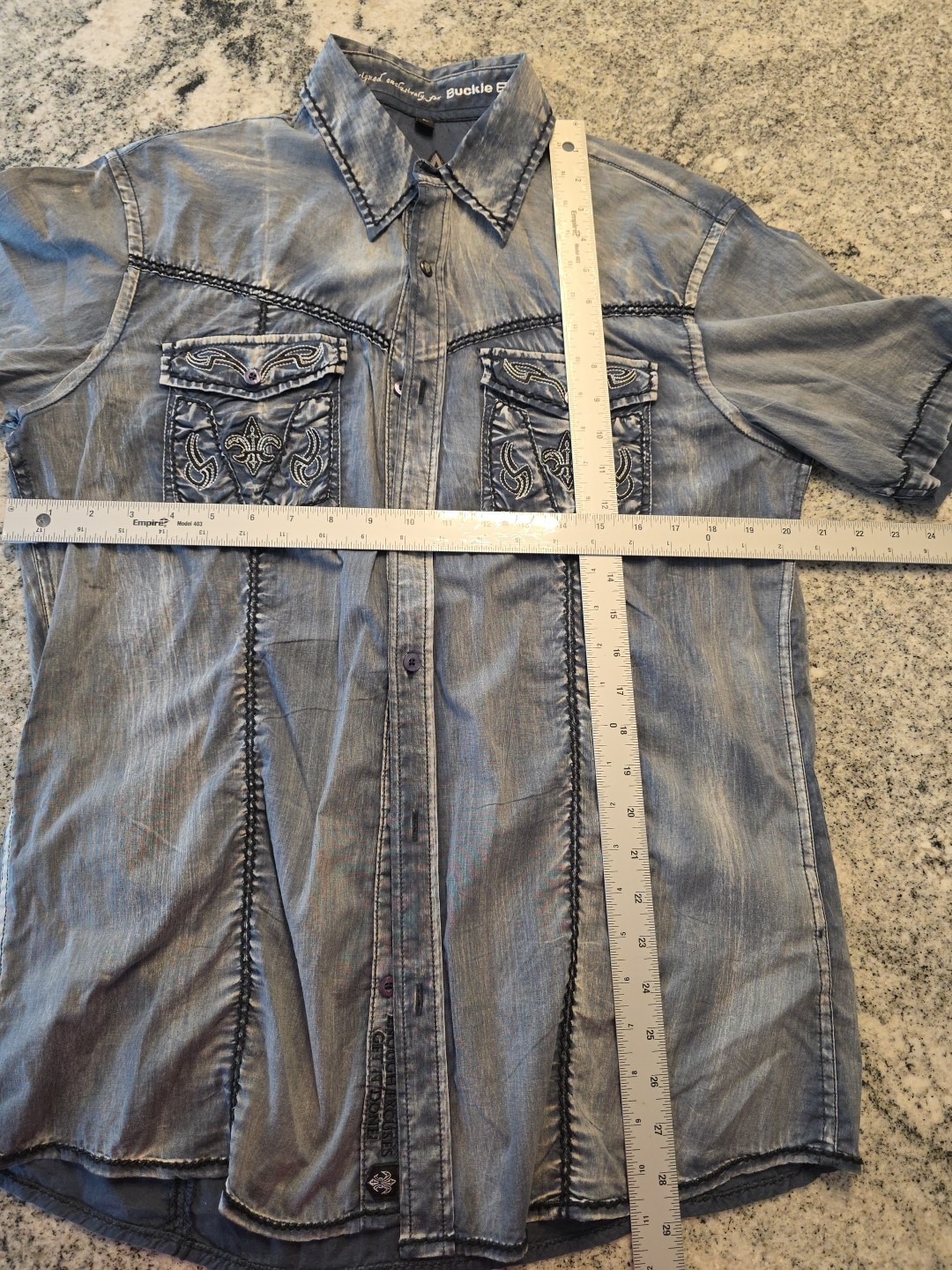 Nwot ROAR Buckle Mens L Signature Short Sleeve Button Down Shirt Embroidered O80 gallery
