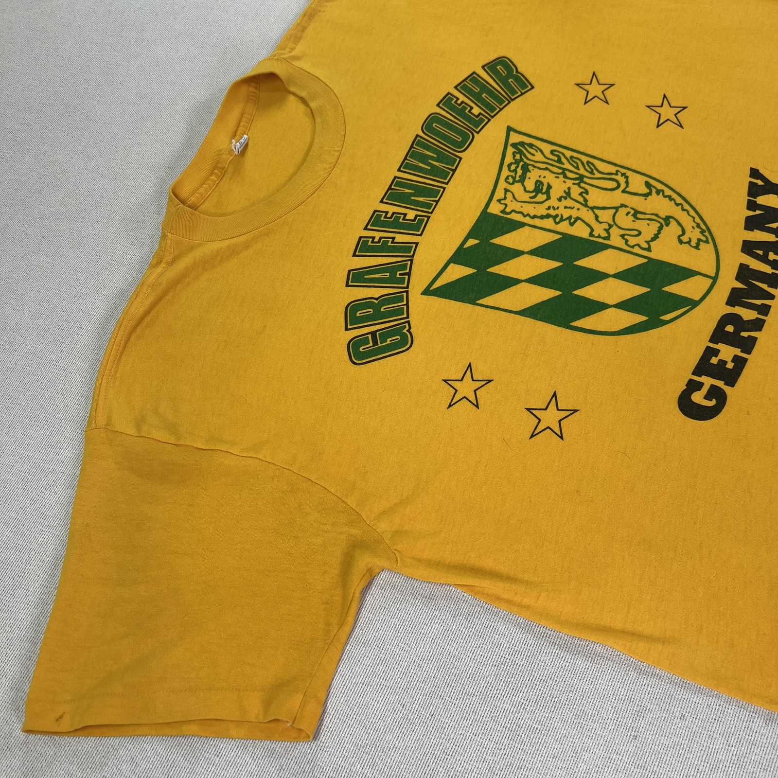 Vintage 80s Grafenwoehr Germany Shirt Mens XL Yellow Graphic Souvenir Tee gallery