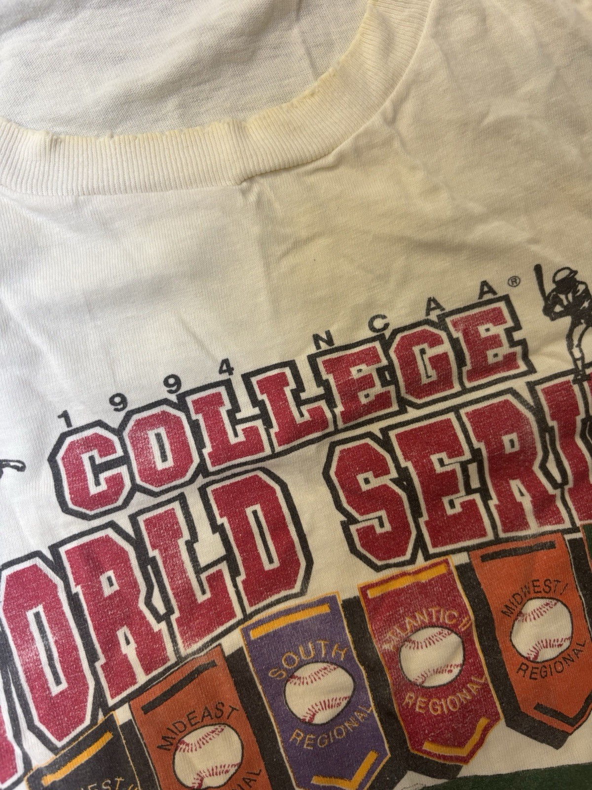 Vintage Single Stitch 1994 College World Series T Shirt Distressed Small Stains gallery