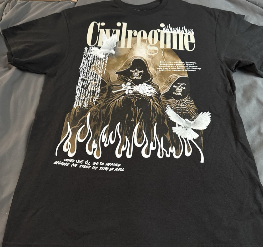 Civil Regime Classic Tee Grim Reaper Flame Dove NWT L
