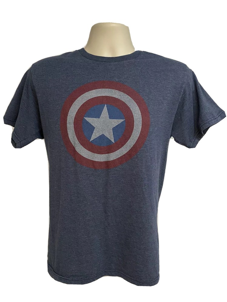 Captain America Marvel Comics Blue Graphic T-Shirt Medium Stretch 50/50 Cotton