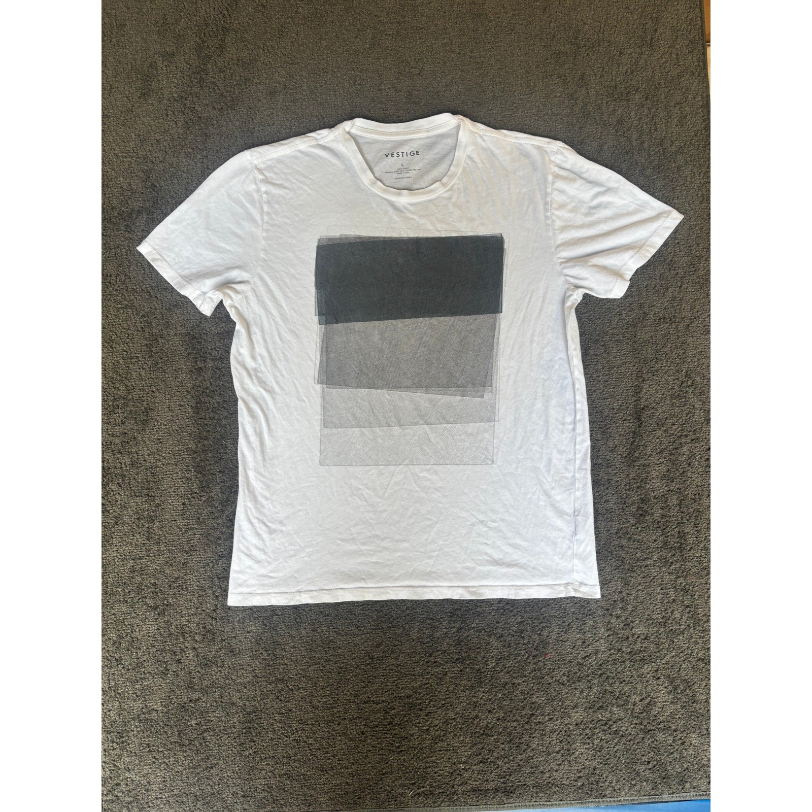 Vestige Mens White Cotton Geometric Graphic T-Shirt Made in USA Size Large gallery