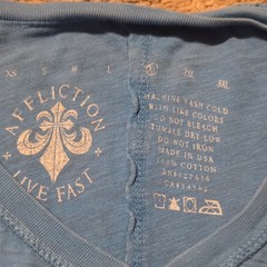 Affliction Live Fast 2XL Blue V-Neck Short Sleeve Cotton Graphic Tee