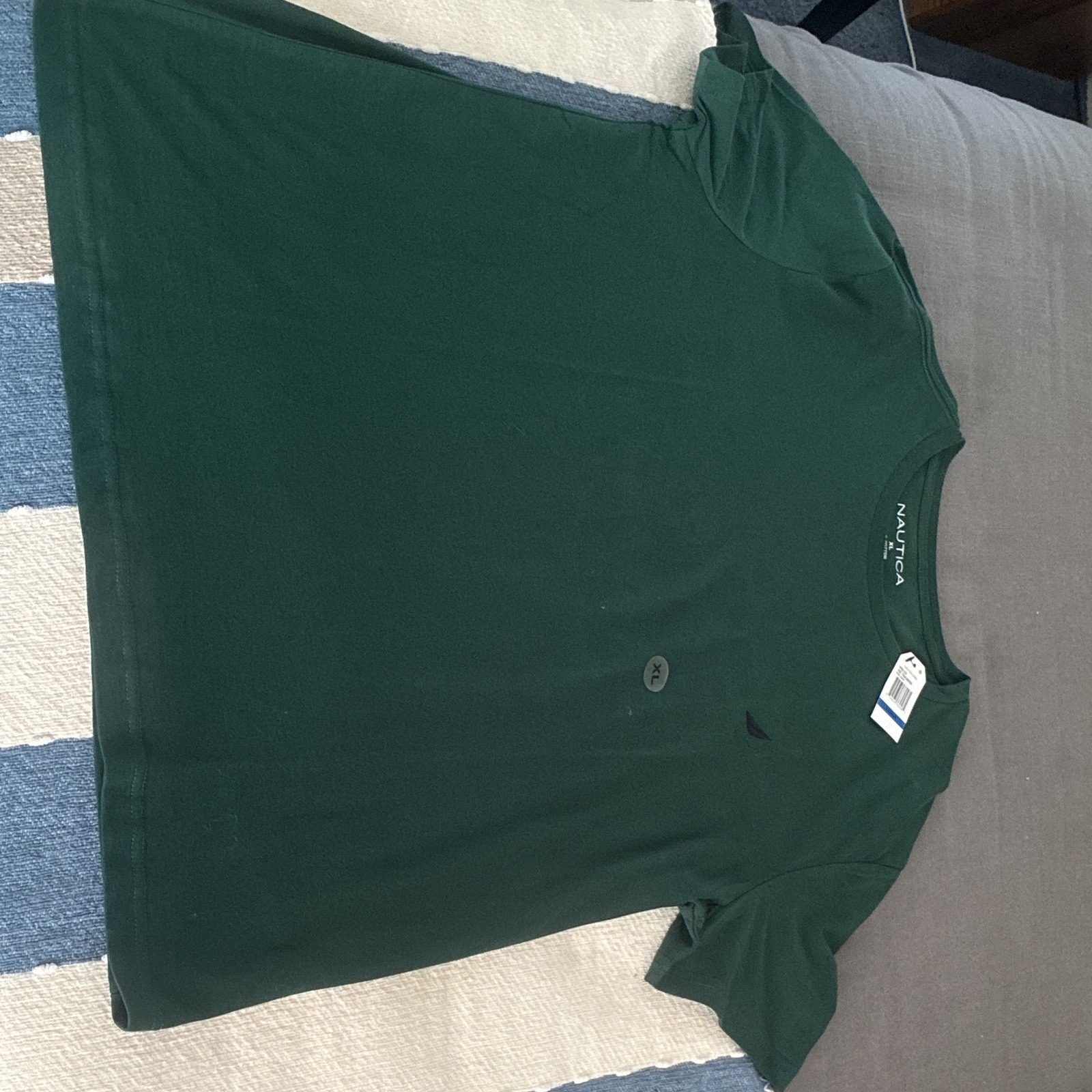Nautica Men’s Green Crew Neck Short Sleeve Cotton Knit Solid Logo T-Shirt XL
