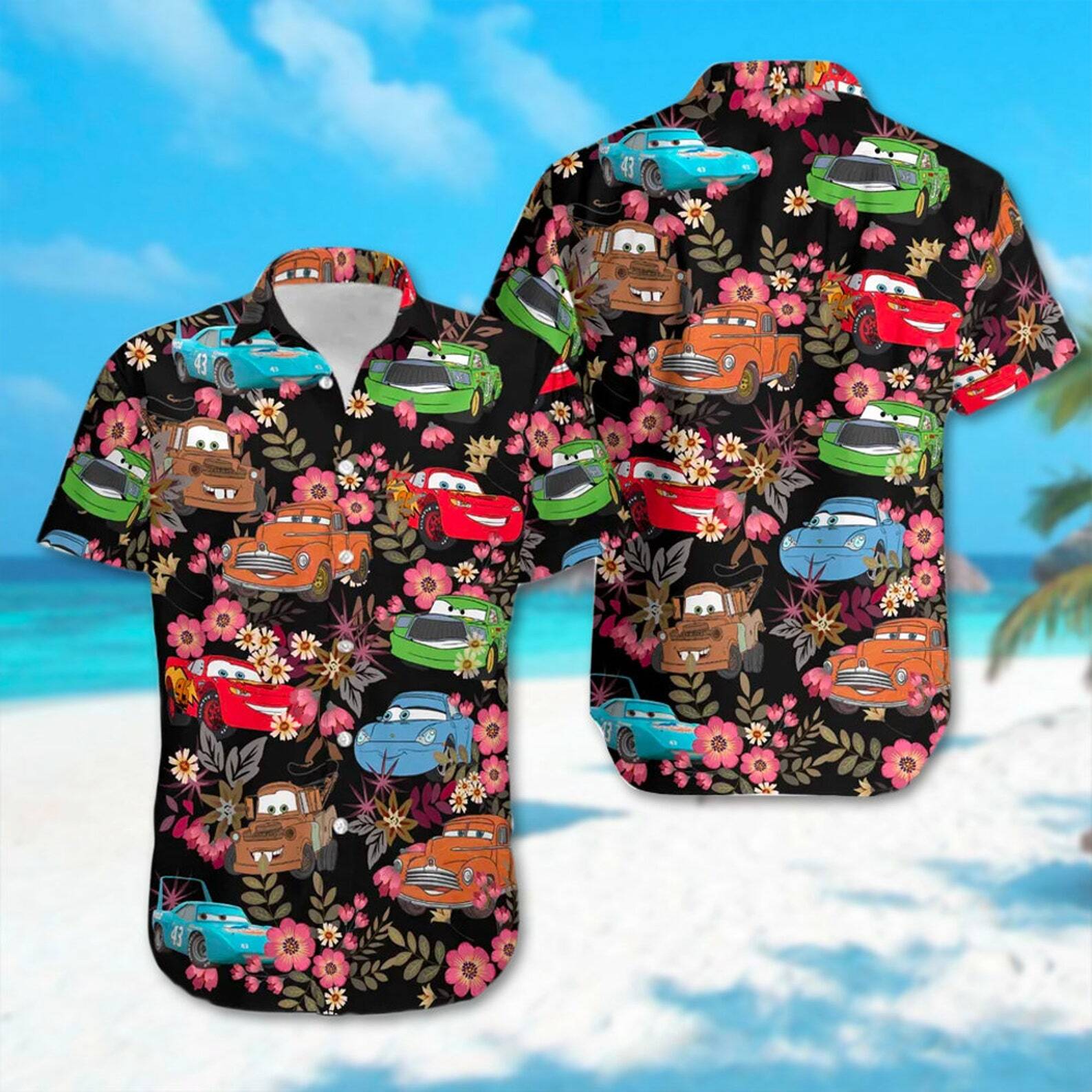 Pixar Cars Lightning Mcqueen And Friends Tropical Flowers Hawaiian Shirt gallery