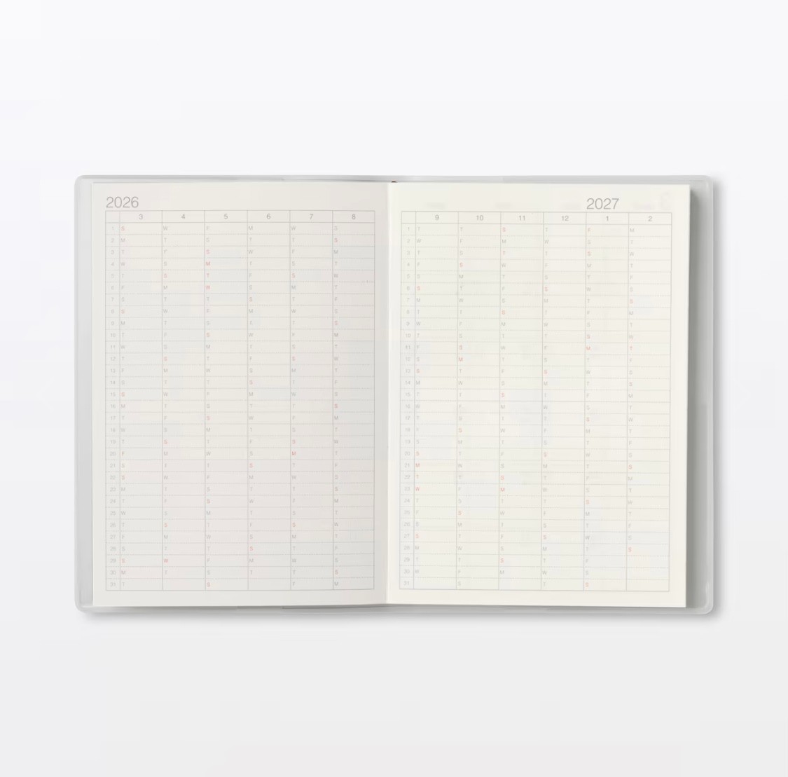 Muji Monthly Weekly Planner Schedule Book size A6 / B6 / A5 / B5 White / Grey