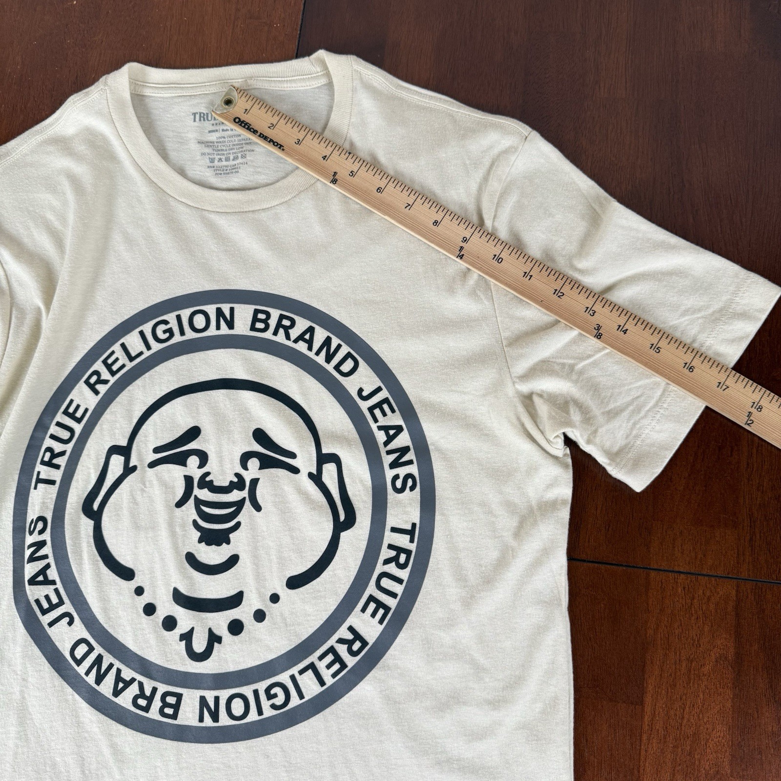 True Religion Buddha Face SS Crew Neck T-Shirt Mens Medium Fog-Beige NWT $59 gallery