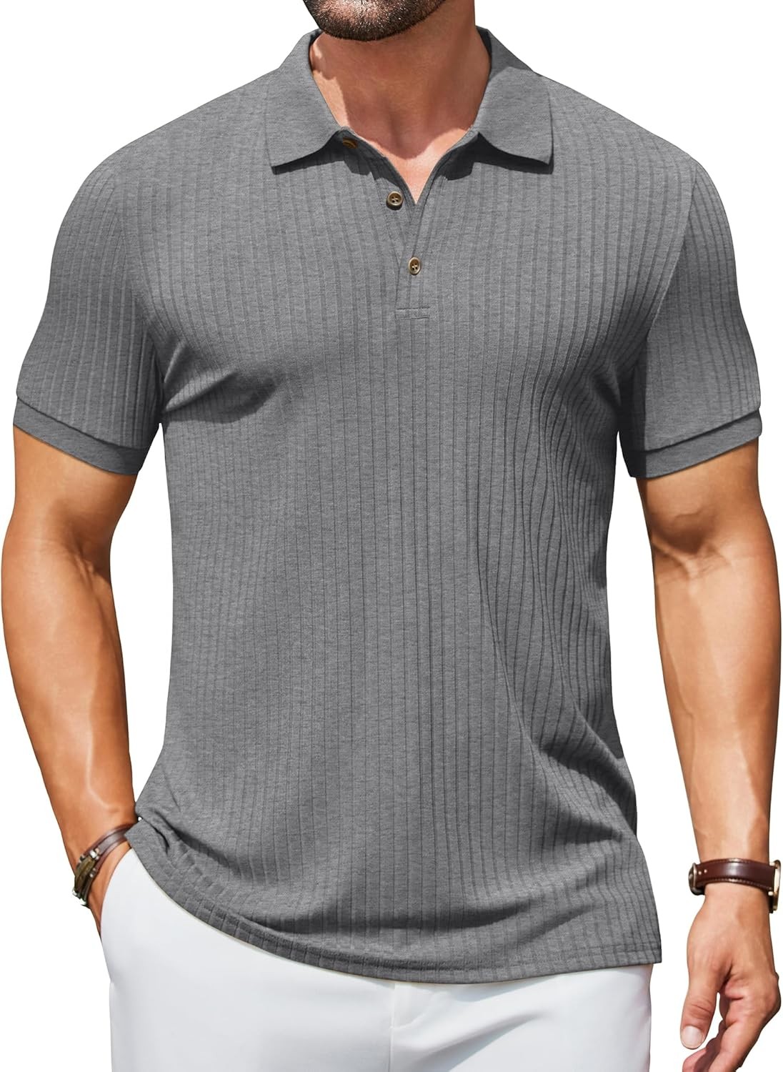 Men's Slim Fit Textured Polo Shirt Short Sleeve Casual Golf T-Shirt Summer Wear gallery