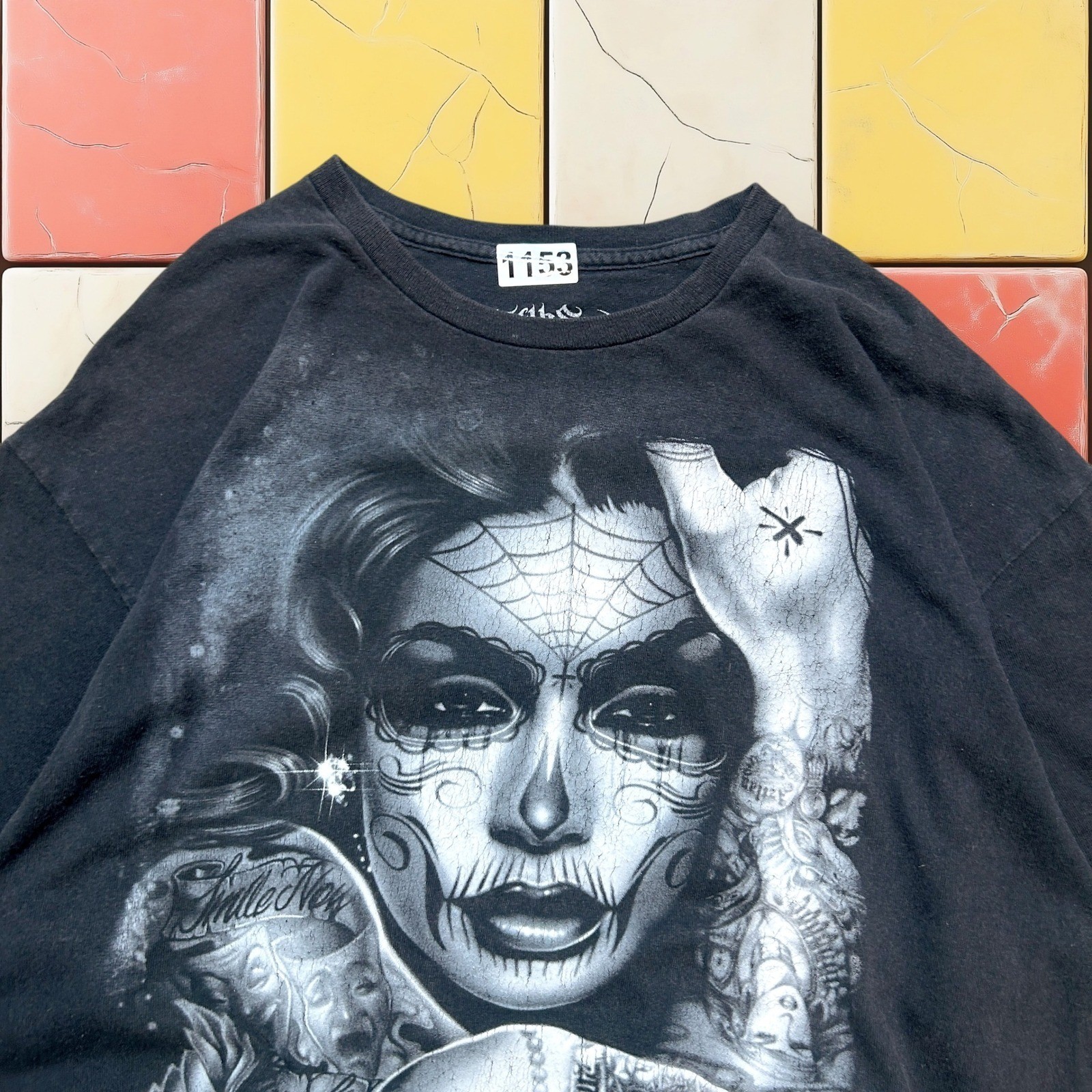 VTG Y2K Gothic Skull FifthSun Graphic Tattoo Shirt Mens XL Black Art Tee Cross gallery