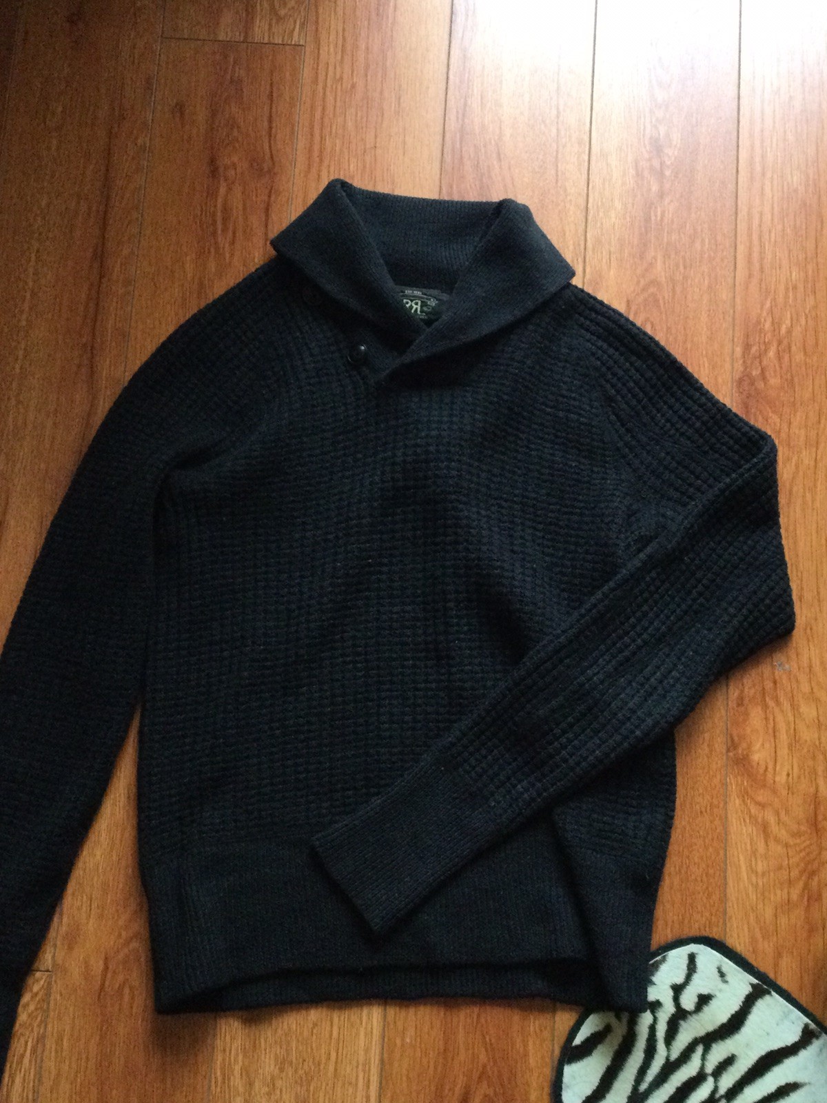 RRL Black Fishermen Sweater Textured Nylon Linen Wool Xs gallery