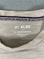 01.Algo Merino Wool Blend Performance Short Sleeve Heathered Beige Men’s Large