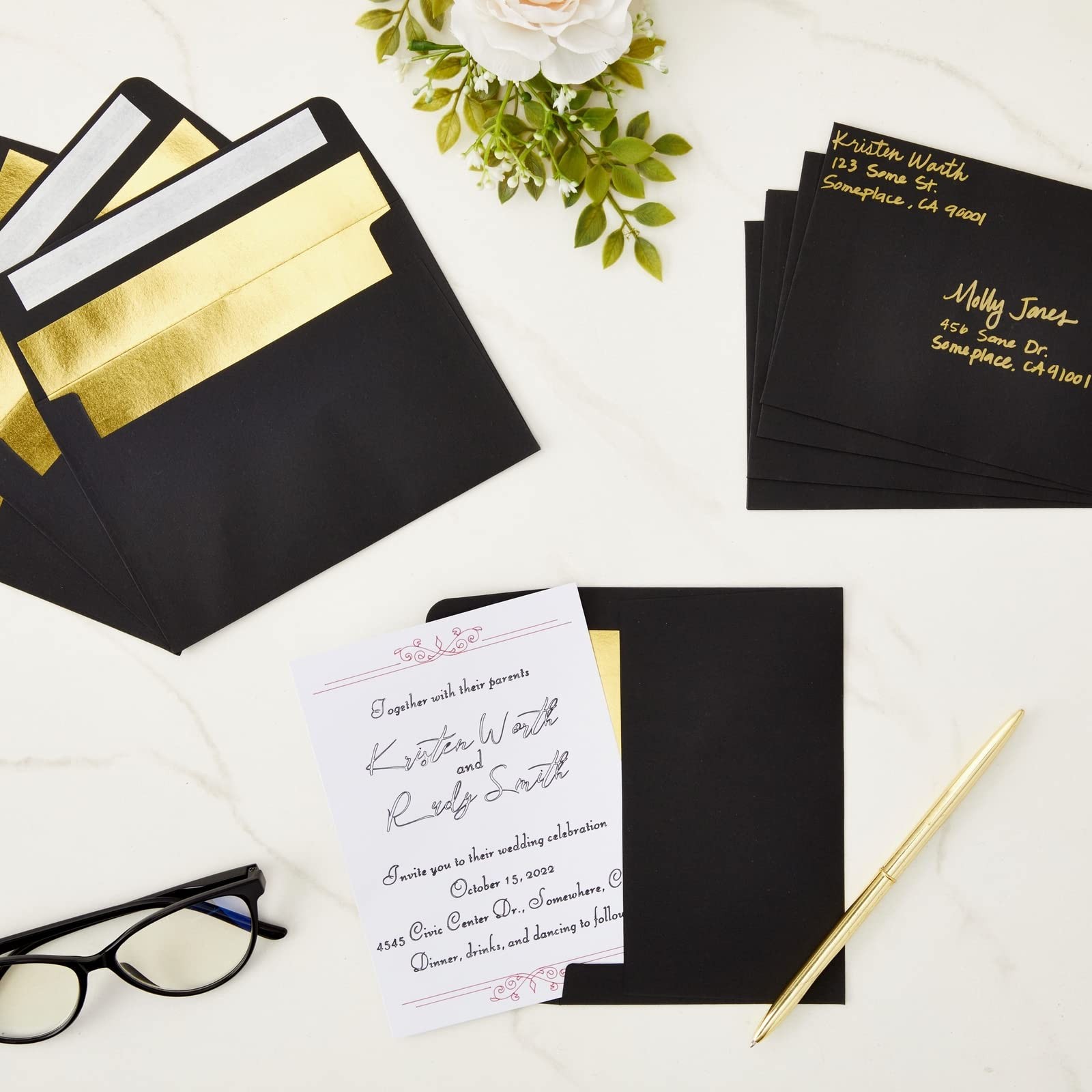 A6 Black Envelopes with Gold Foil – 4.25 x 6.25 In, 50-Pack – Size: A4,