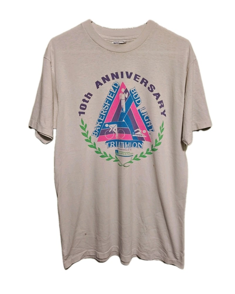 Vintage 10th Anniversary Bakersfield Bud Light Triathlon Tshirt Distressed As-Is