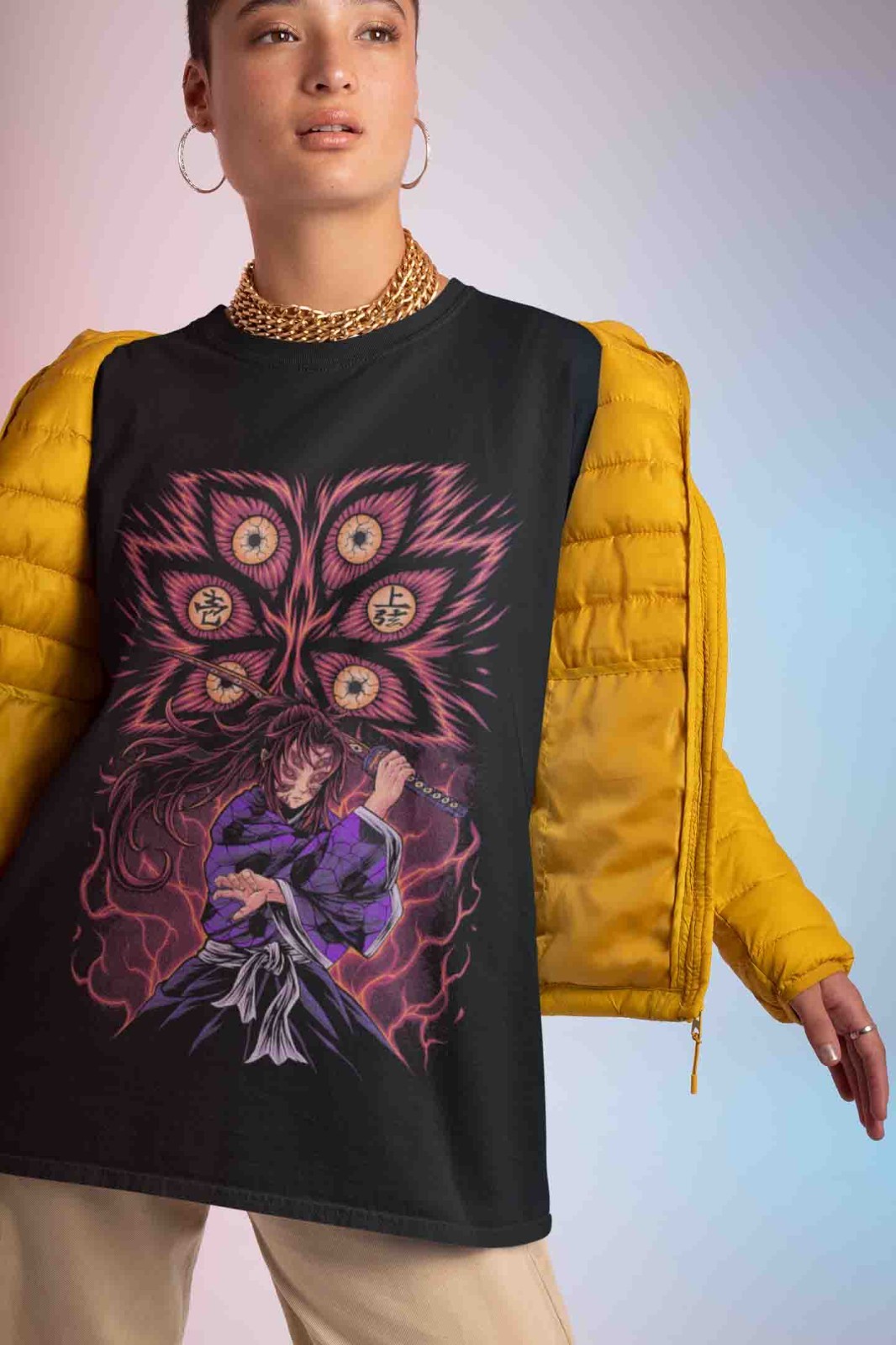 Demon Slayer Shirt Kokushibo Upper Moon 1 T-Shirt Tanjiro KNY Anime Muzan Tee gallery