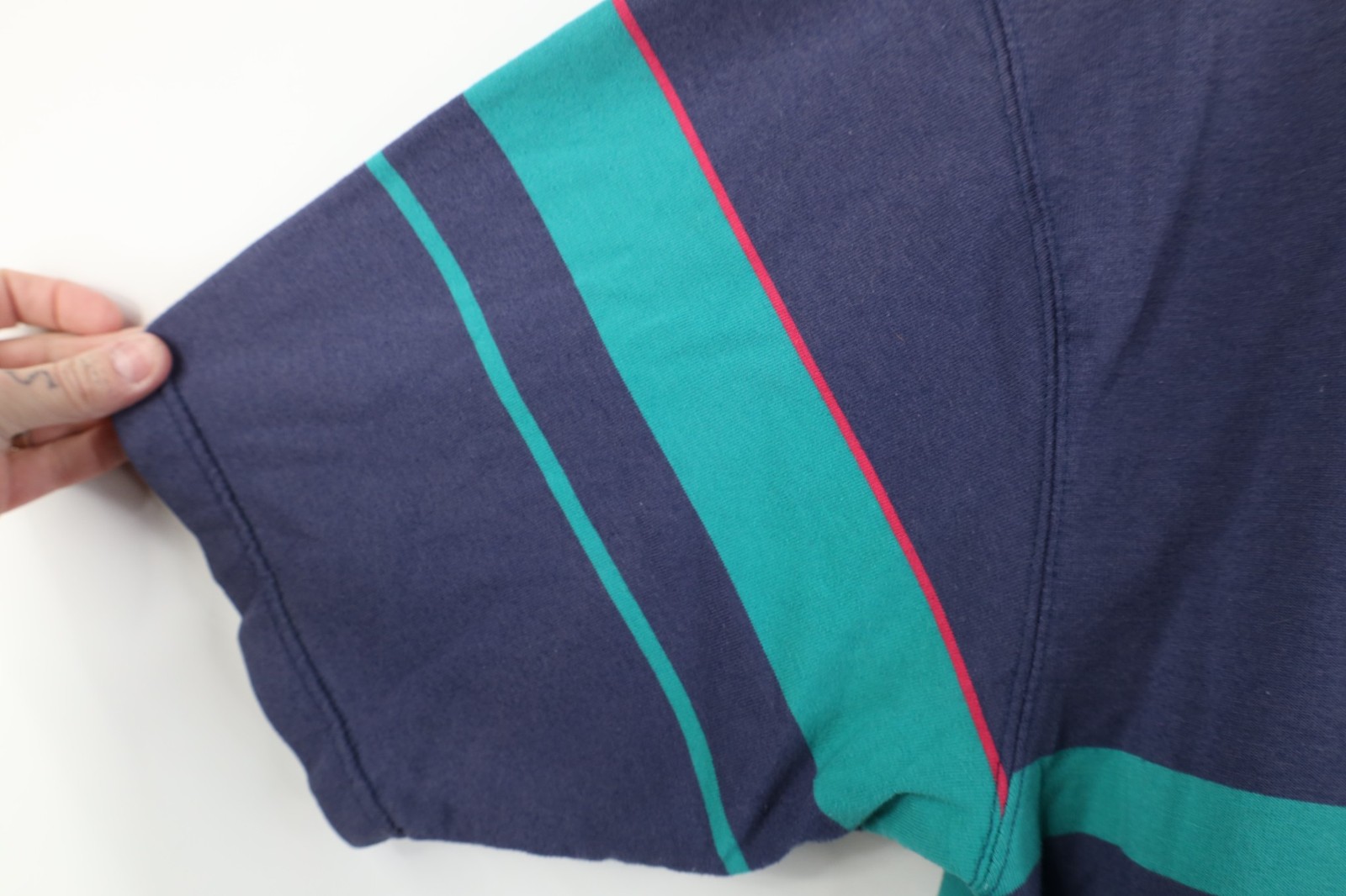 Vintage 90s Streetwear Mens Large Distressed Striped Color Block Knit T-Shirt gallery