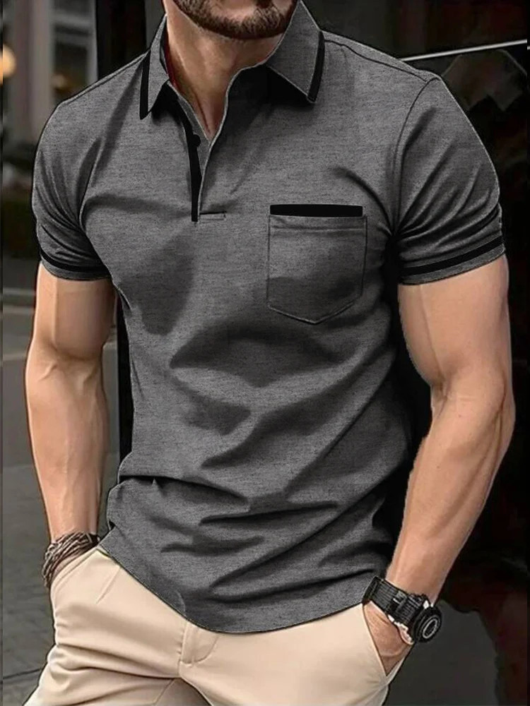 Camiseta Con Cuello Levantado Cremallera Para Hombre Camisa De Manga Corta Men gallery