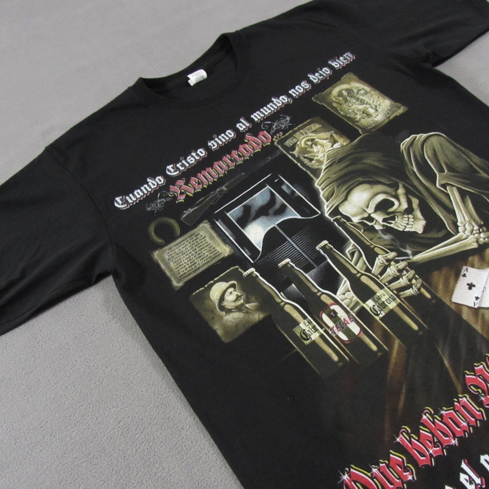 Vntg Bootleg Grim Reaper Beer Shirt L Large Y2K Punk Skulls Gothic Miss Print gallery