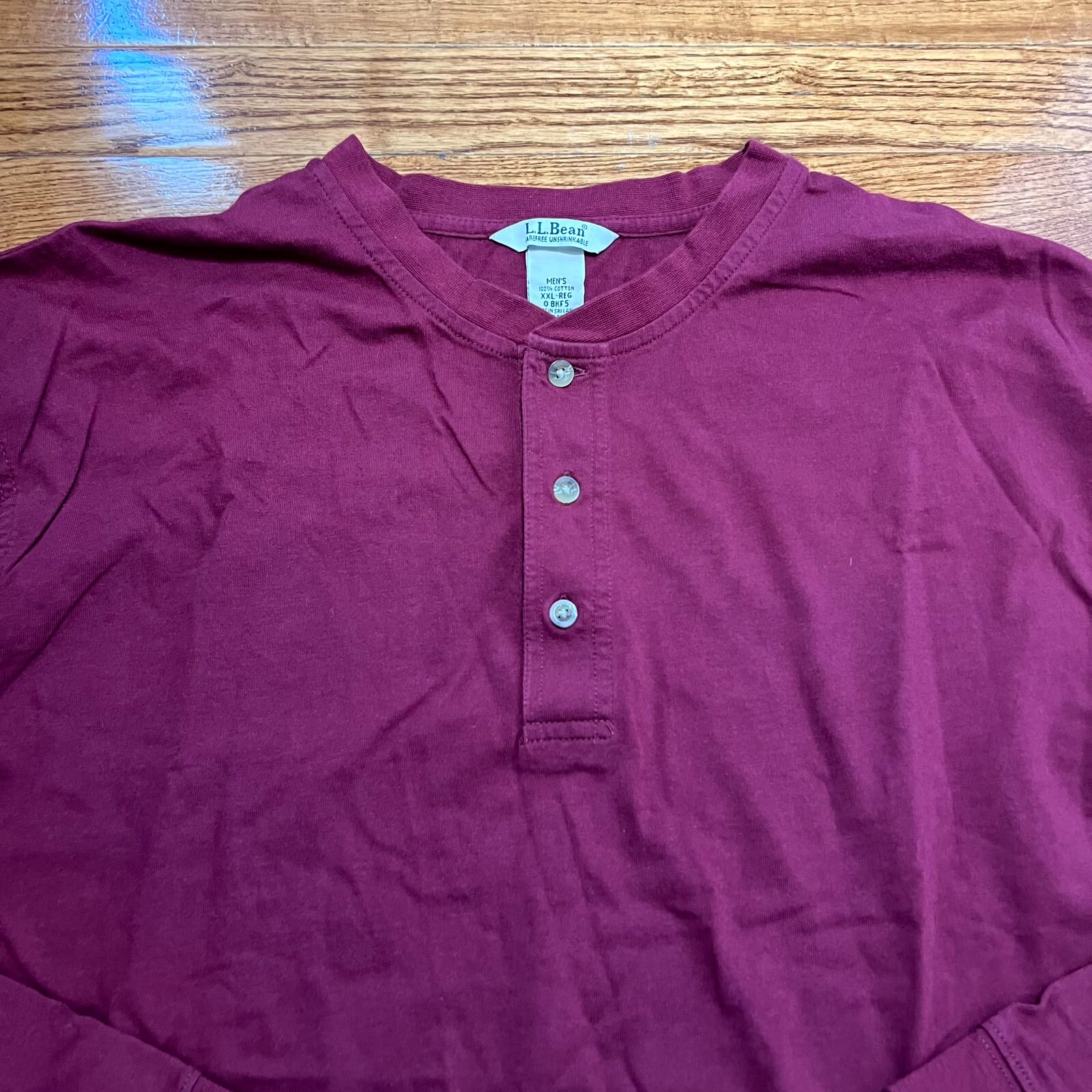 L.L. Bean Shirt Mens 2XL XXL Maroon Carefree Unshrinkable Henley Pullover Cotton gallery