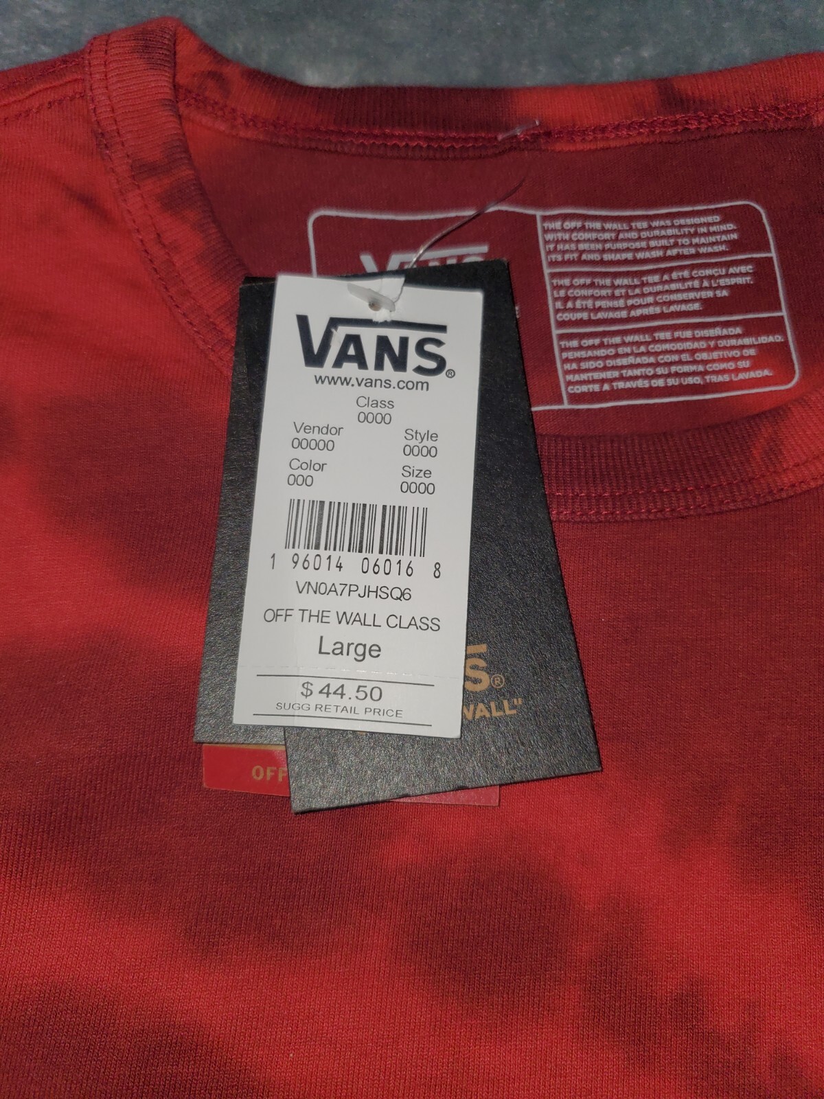 VANS OFF THE WALL SHORT SLEEVE RED T-SHIRT MENS CLASSIC FIT LARGE VN0A7PJHSQ6 gallery