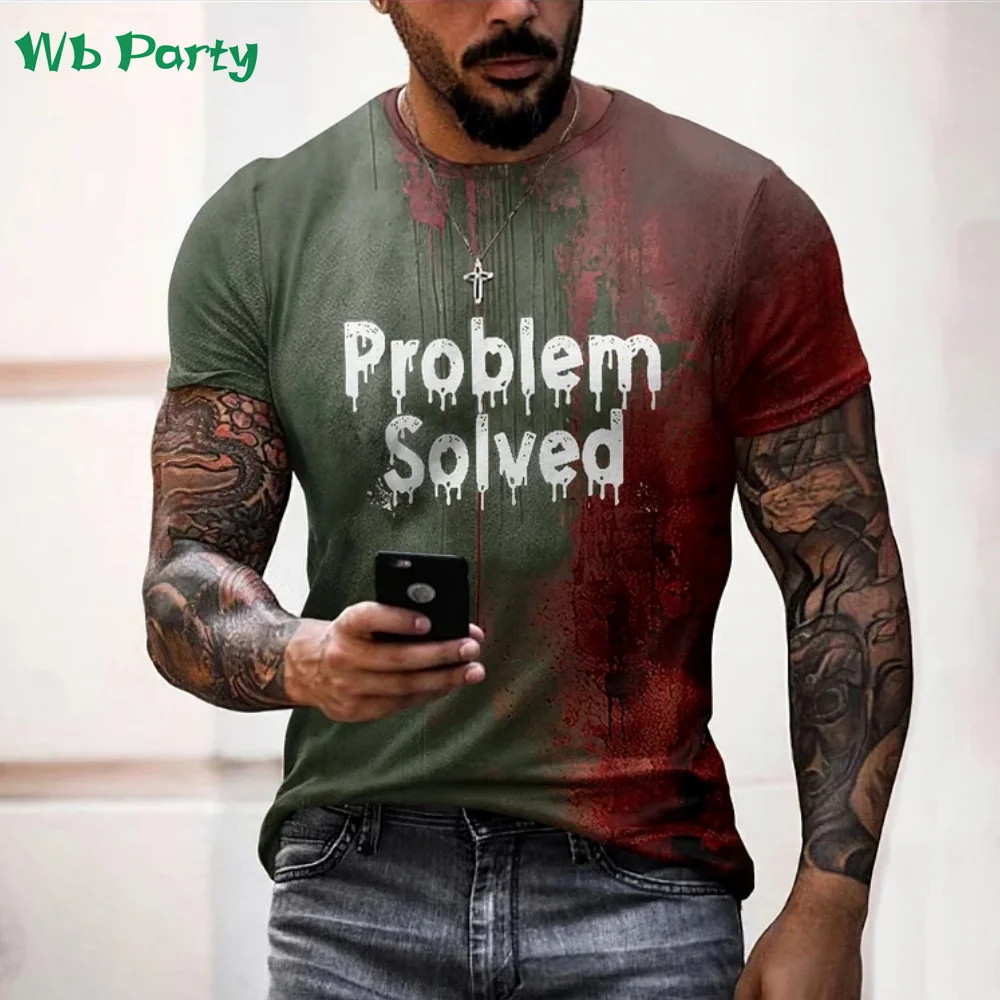 Problem Solved Bloody Print Men's Clothing Fashion T-shirts for Men Horrible gallery