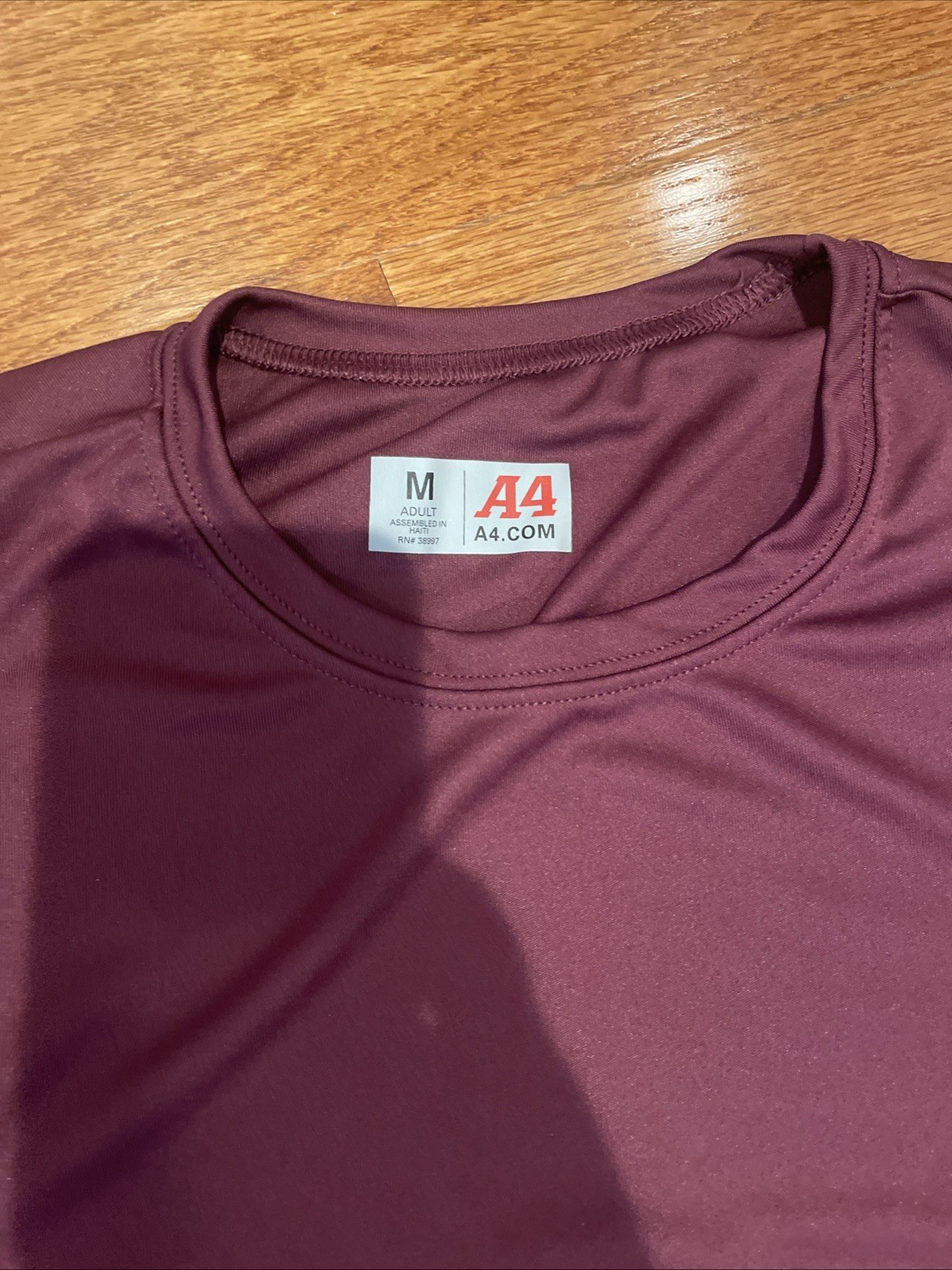 A4 Mens Dri-Fit Workout Running Cooling Performance Crew T-Shirt Marooon Sz M gallery
