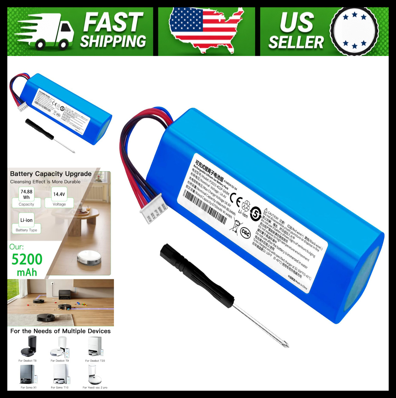 Ecovacs Deebot Vacuum Battery 5200mAh Compatible with T5 T8 T9 Ozmo 950