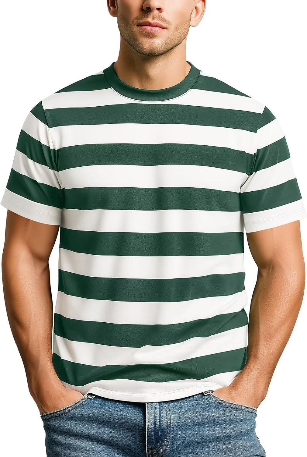 Mens Short Sleeve Striped T Shirt Casual Cotton Stretch Tee for Summer Layering gallery