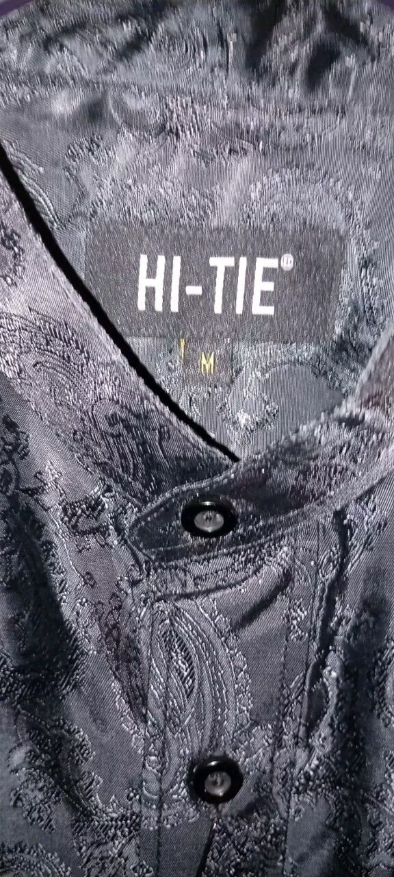 New Hi-Tie Men’s Black Paisley AOP Dress Shirt Button Down Long Sleeve Mens Sz M gallery