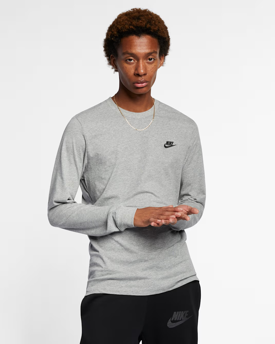 Nike Sportswear Club Men's Cotton Long-Sleeve T-Shirt Gray size L XL 2XL gallery
