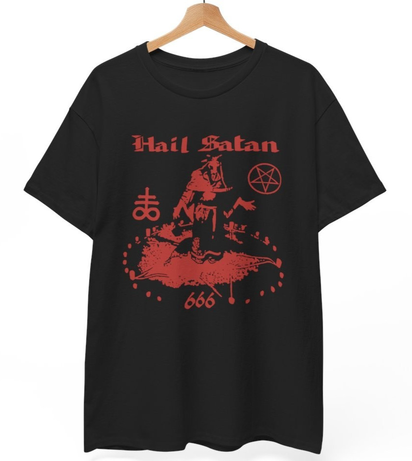 Baphomet Hail Satan T-Shirt Occult Gothic Goat Head Demon Unisex Horror Tee gallery